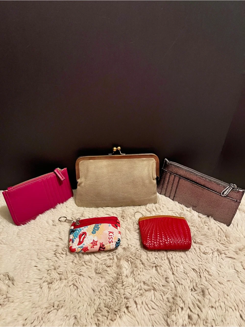 Bundle of various bags. Wallets, change purses